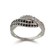 Bague d'occasion or 375 blanc zirconias blancs et noirs