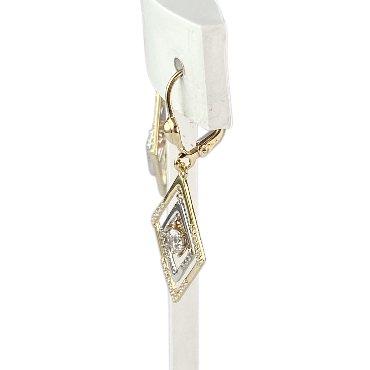 Boucles d'oreilles pendants d'occasion 3 ors 750 zirconias - vue 2
