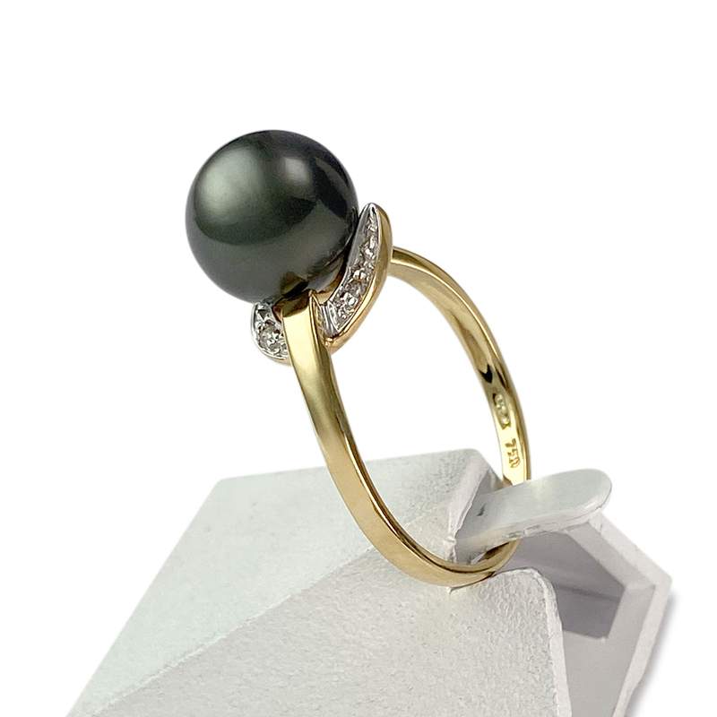 Tweekleurige tweedehands ring van 750 goud met Tahiti-parel - afbeelding 2