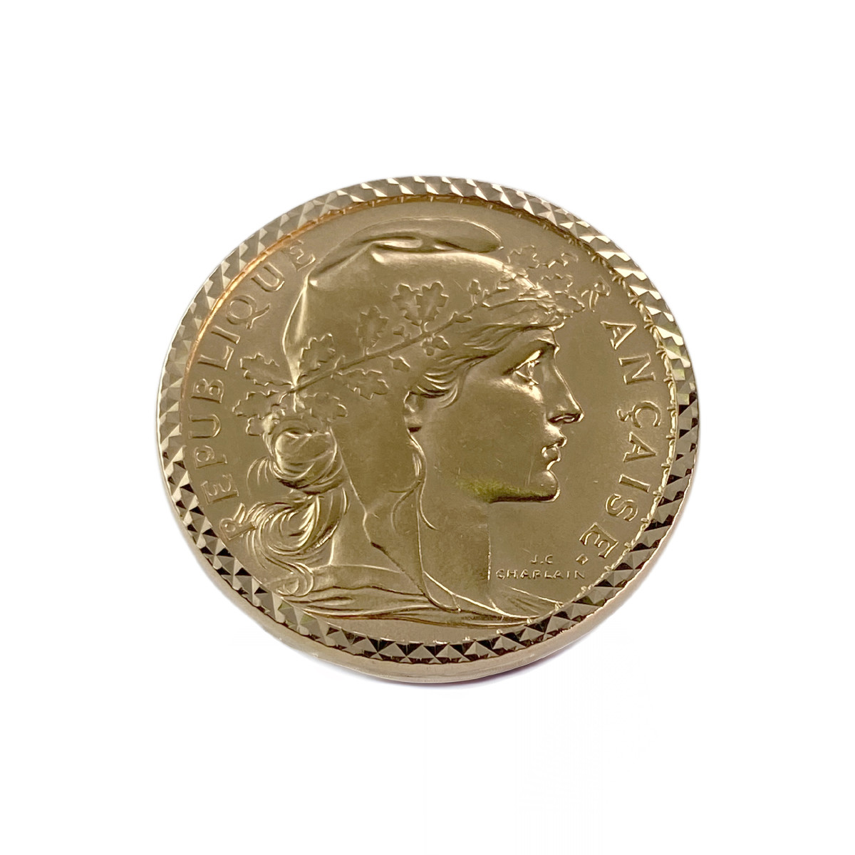 Bague d'occasion or 750 jaune porte pièce 'République Française 20 francs 1911'