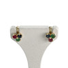 Boucles d'oreilles clous d'occasion or 750 jaune rubis saphirs émeraudes - vue V1