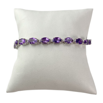 Bracelet d'occasion or 750 blanc maille fantaisie améthyste 18,5 cm
