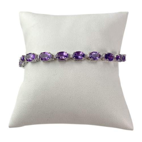 Bracelet d'occasion or 750 blanc maille fantaisie améthyste 18,5 cm