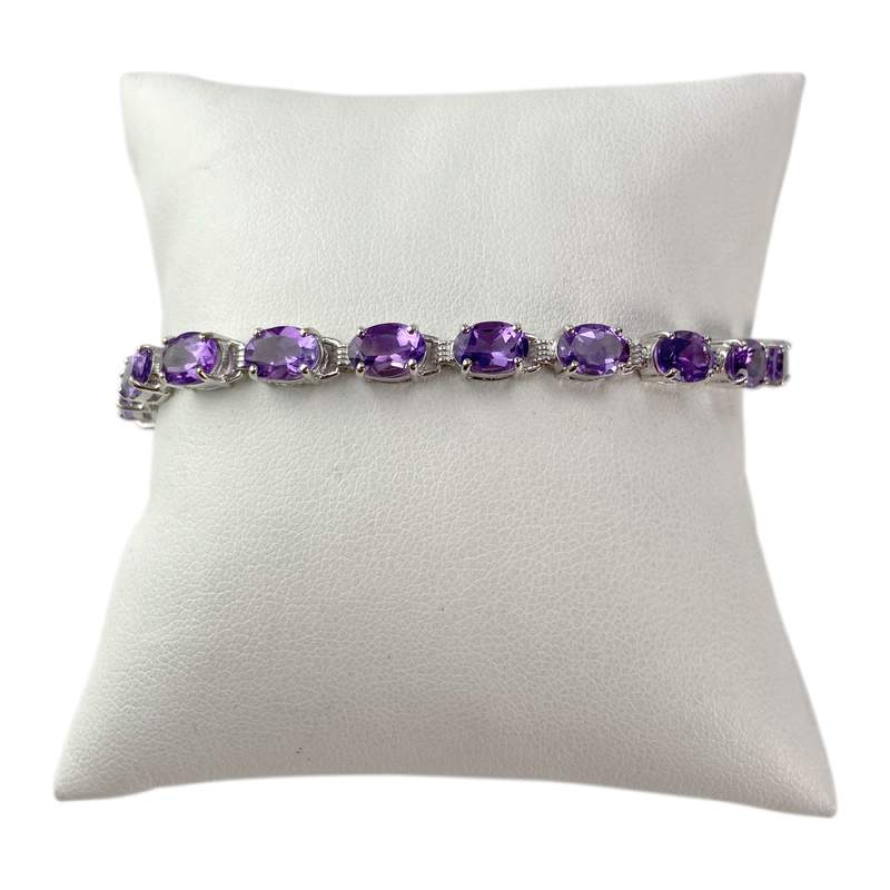 Bracelet d'occasion or 750 blanc maille fantaisie améthyste 18,5 cm - vue 1