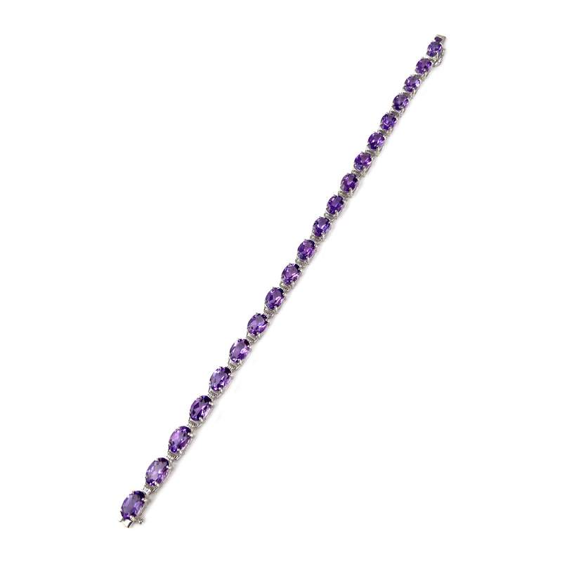 Bracelet d'occasion or 750 blanc maille fantaisie améthyste 18,5 cm - vue 2