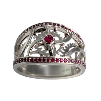 Bague Vesontio d'occasion or 750 blanc rubis