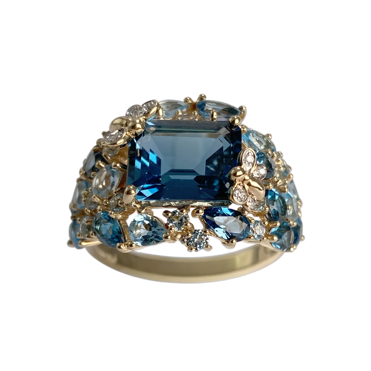 Pre-owned 750 yellow gold ring with topaz and diamonds