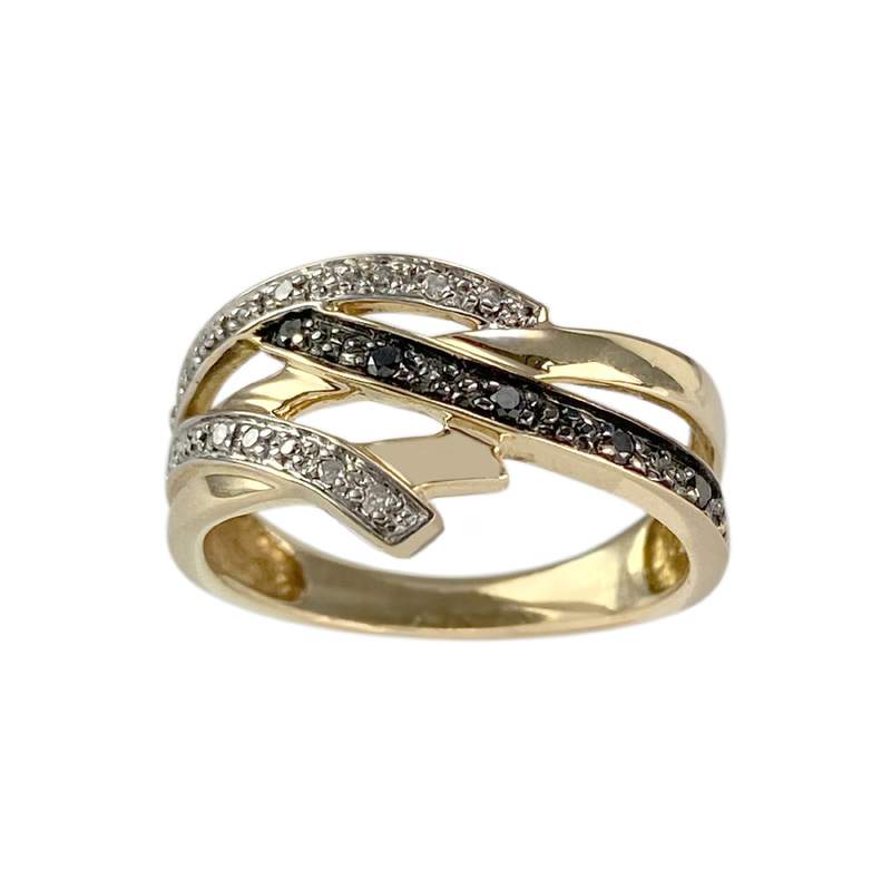 Bague d'occasion or 750 jaune avec diamants blancs et diamants noirs traités - vue 1