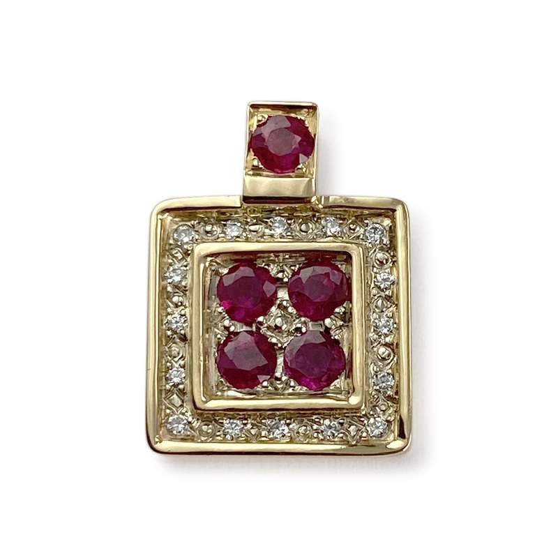 Pendentif d'occasion or 750 jaune diamants rubis - vue 1