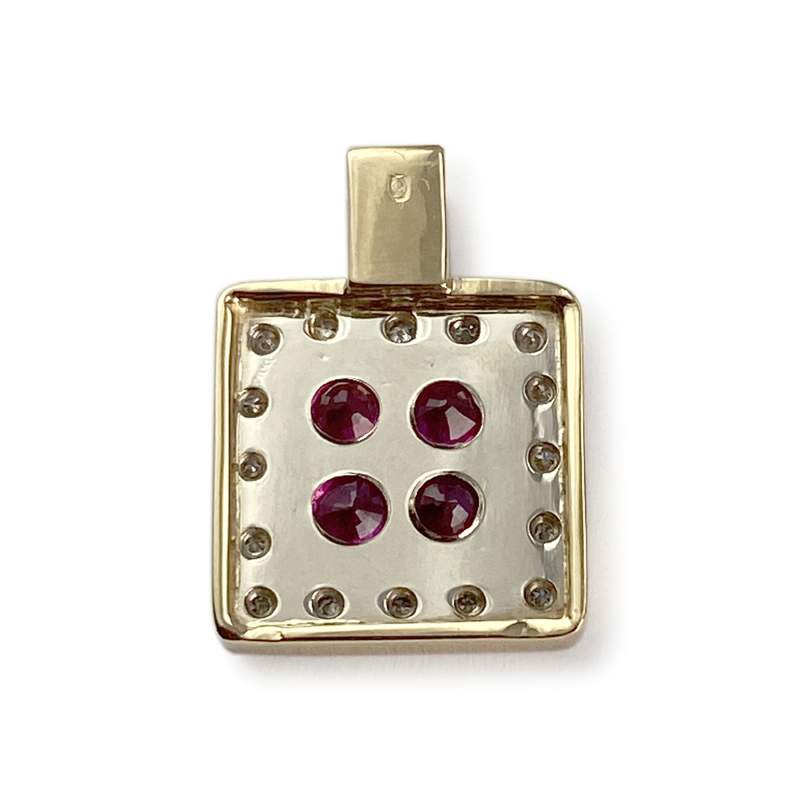 Pendentif d'occasion or 750 jaune diamants rubis - vue 2