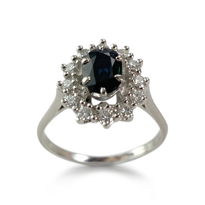 Bague d'occasion or 750 blanc saphir diamant