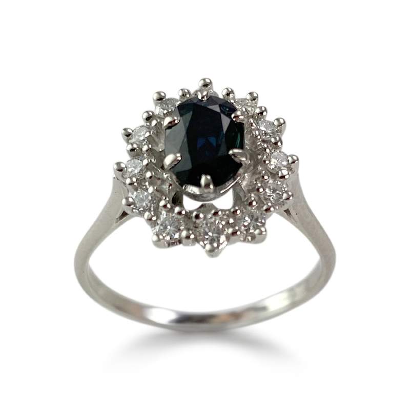 Bague d'occasion or 750 blanc saphir diamant - vue 1