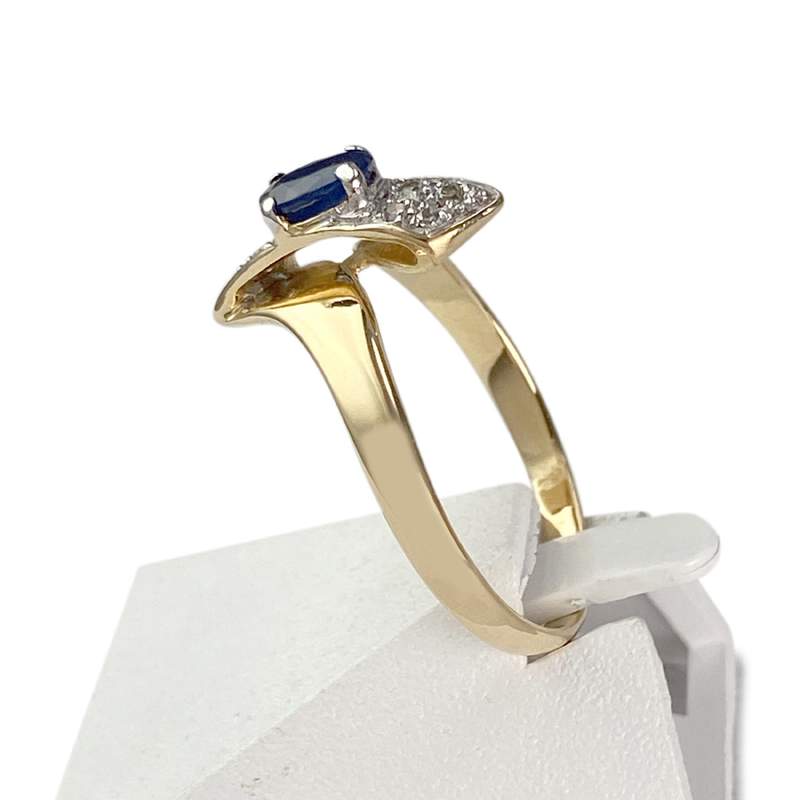 Bague d'occasion or 750 jaune saphir diamants - vue 2