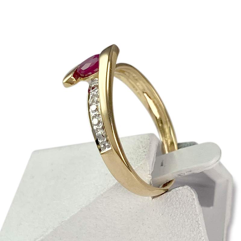 Bague d'occasion or 750 jaune diamant rubis - vue 2