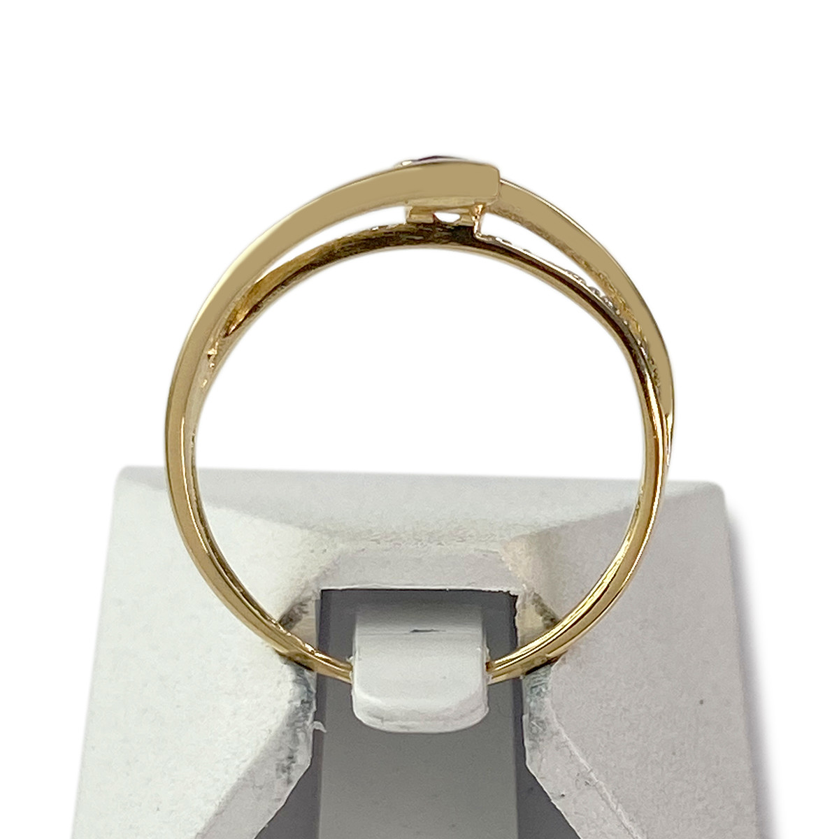 Tweedehands ring van 750 geelgoud met robijn en diamant - afbeelding 3