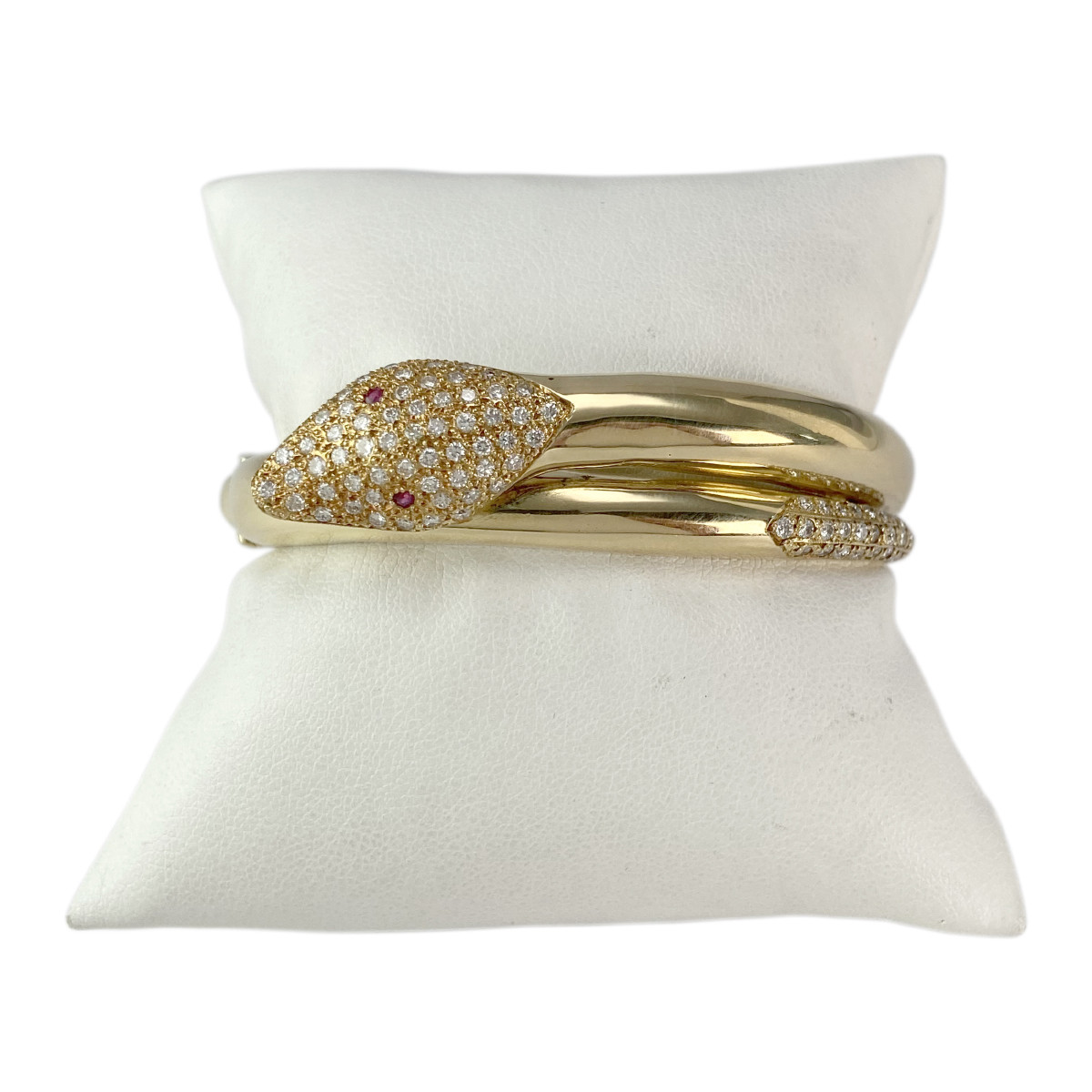 Bracelet rigide d'occasion or 750 jaune diamants rubis