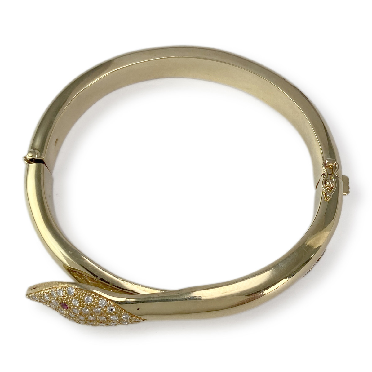 Bracelet rigide d'occasion or 750 jaune diamants rubis - vue 2