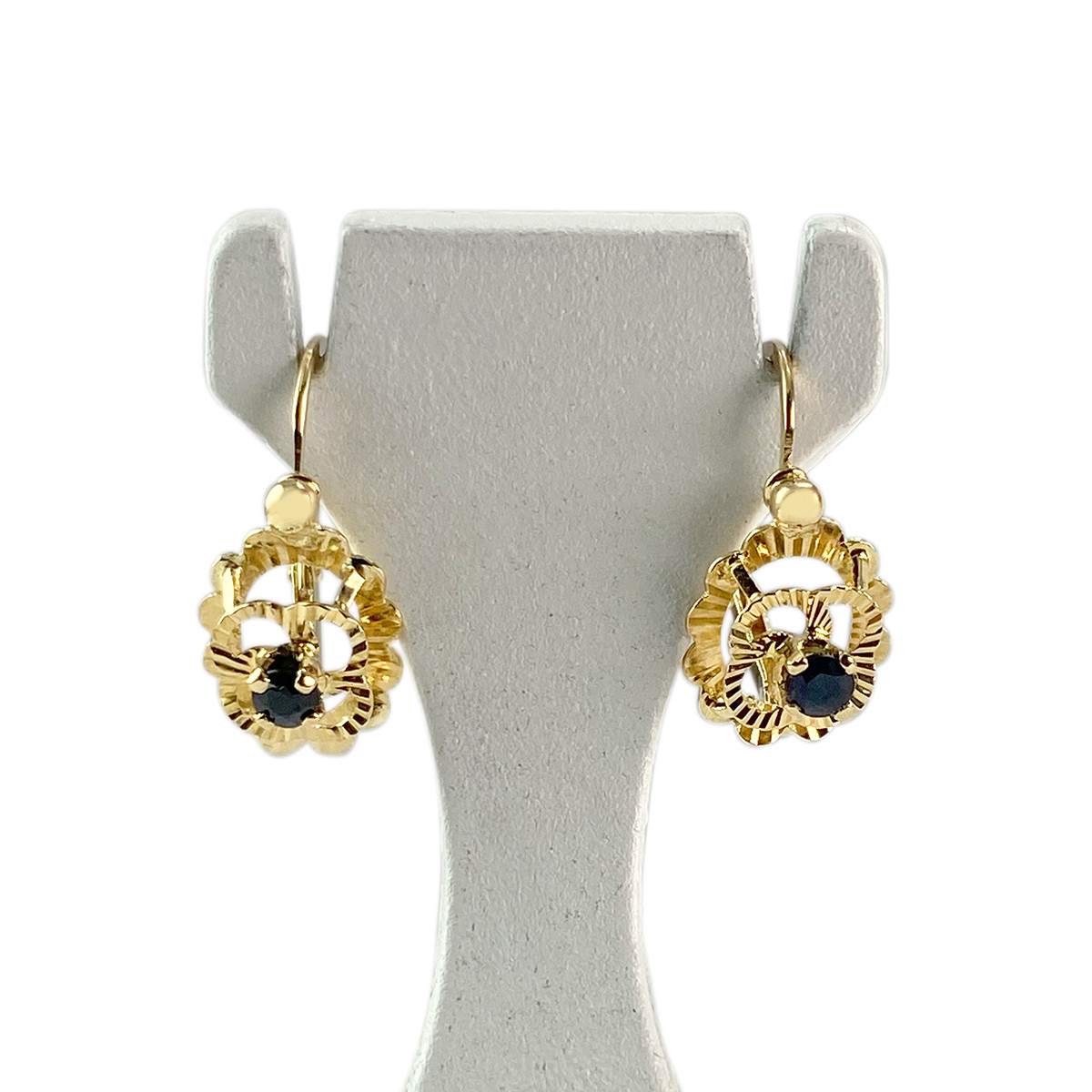 Boucles d'oreilles d'occasion or 750 jaune fleur saphirs