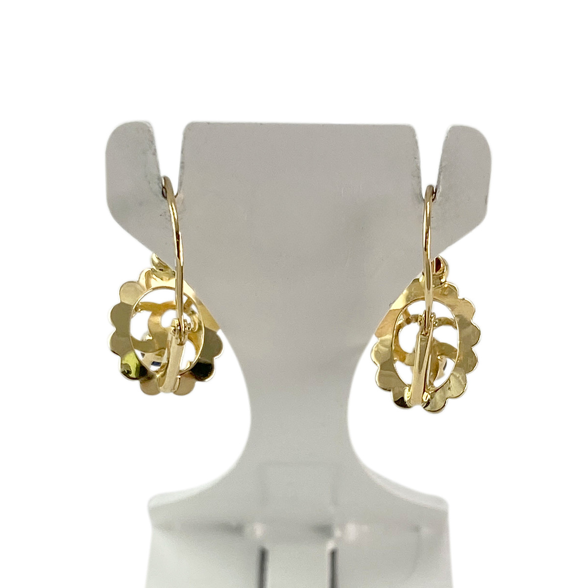 Boucles d'oreilles d'occasion or 750 jaune fleur saphirs - vue 3