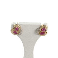 Boucles d'oreilles d'occasion or 750 jaune fleur rubis