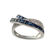 Tweedehands 750 geelgouden diamanten saffieren ring