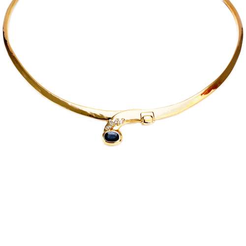 Pre-owned 14K yellow gold necklace with sapphire and diamonds