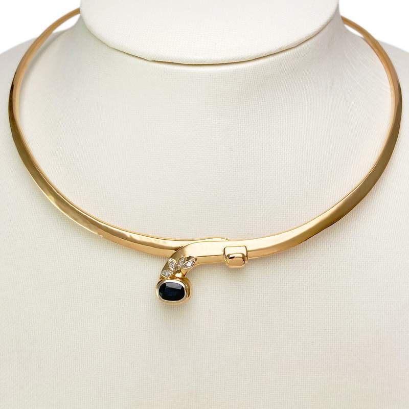 Collier d'occasion or 750 jaune saphir diamants - vue 2