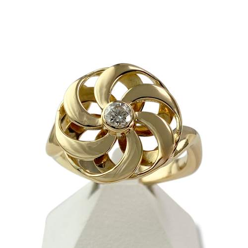 Pre-owned PORCHET ring in 750 yellow gold with diamond flower