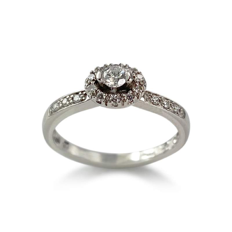 Bague d'occasion or 750 blanc fleur diamants - vue 1