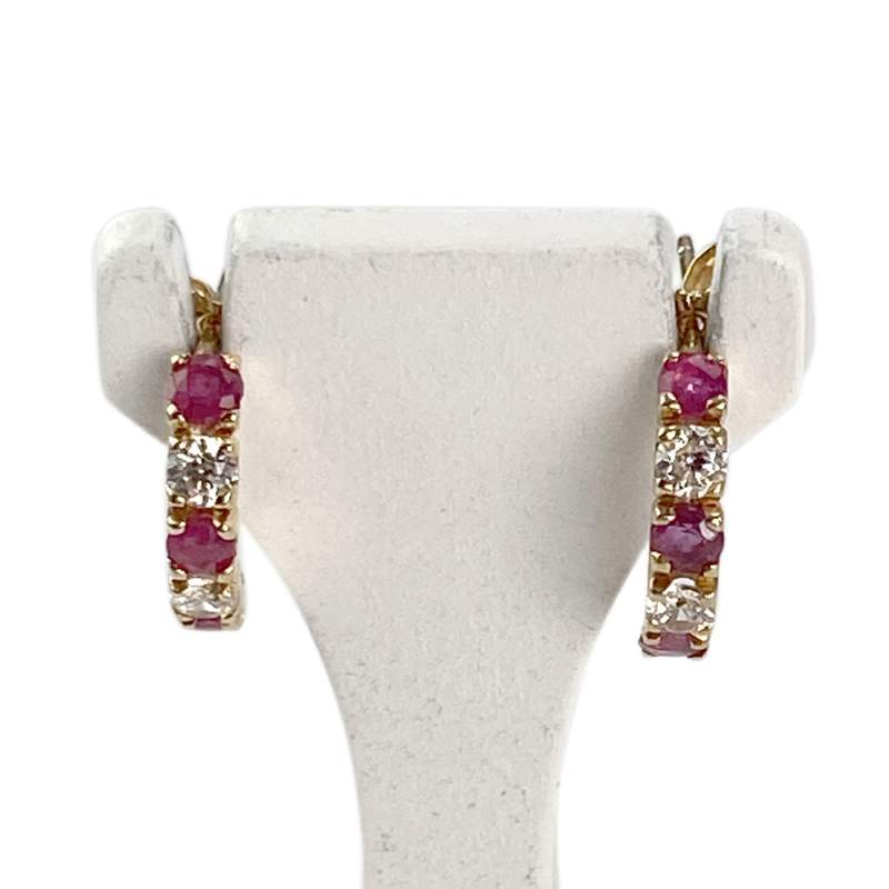 Boucles d'oreilles d'occasion or 750 jaune oxyde de zirconium rubis - vue 1