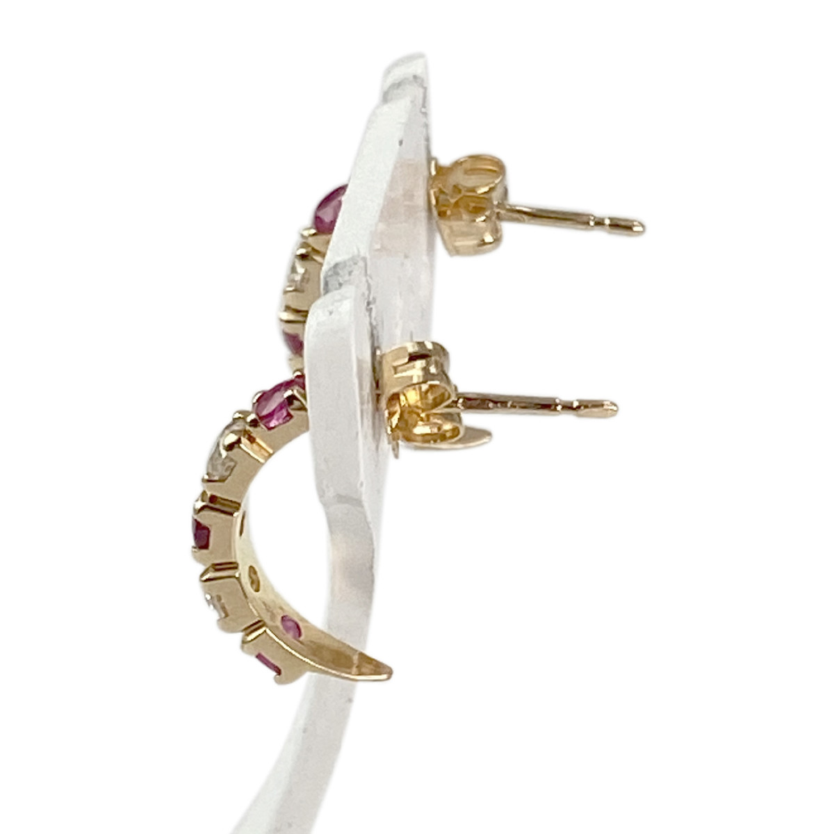 Boucles d'oreilles d'occasion or 750 jaune oxyde de zirconium rubis - vue 2