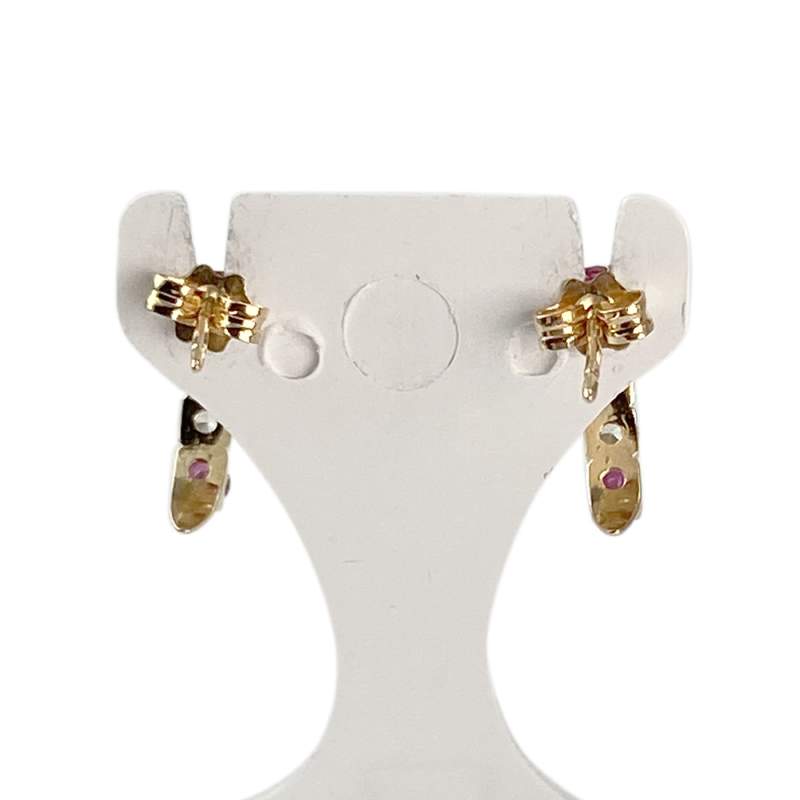 Boucles d'oreilles d'occasion or 750 jaune oxyde de zirconium rubis - vue 3