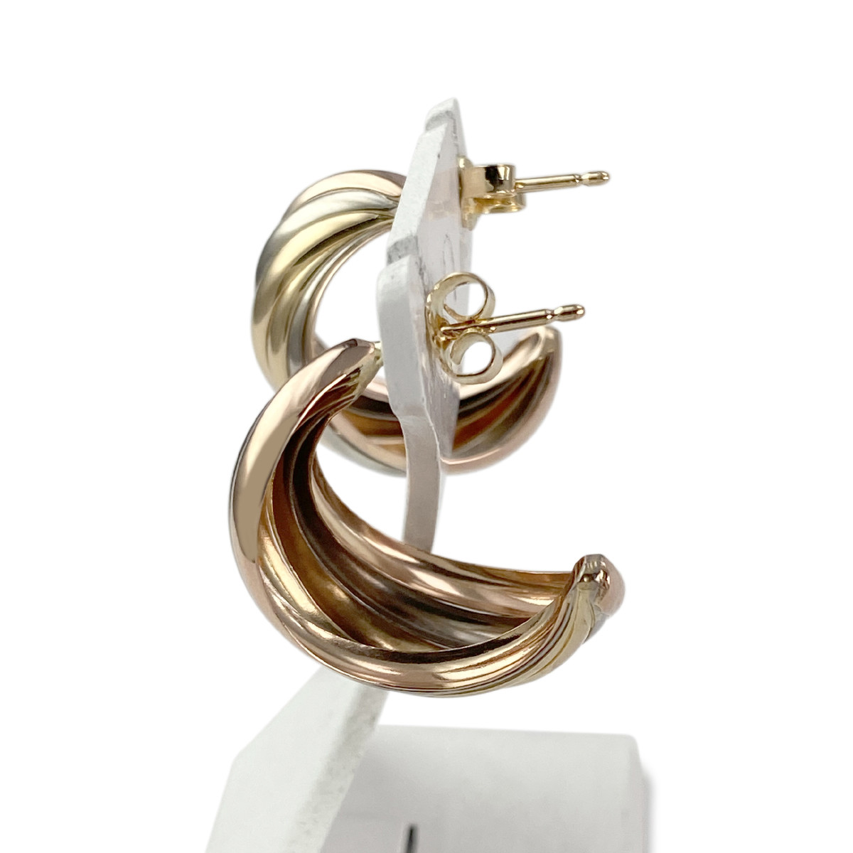 Boucles d'oreilles d'occasion or 750 rhodié 3 tons - vue 2