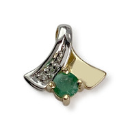 Pendentif d'occasion or 750 rhodié 2 tons emeraude diamant