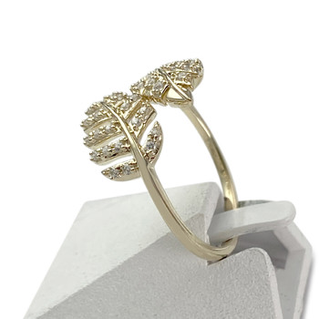 Second-hand gold ring 375 yellow zirconium oxide leaves