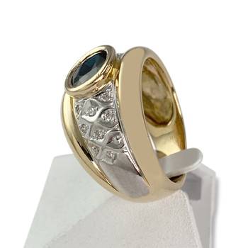 Pre-owned 750 rhodium-plated two-tone gold ring with sapphire and diamond