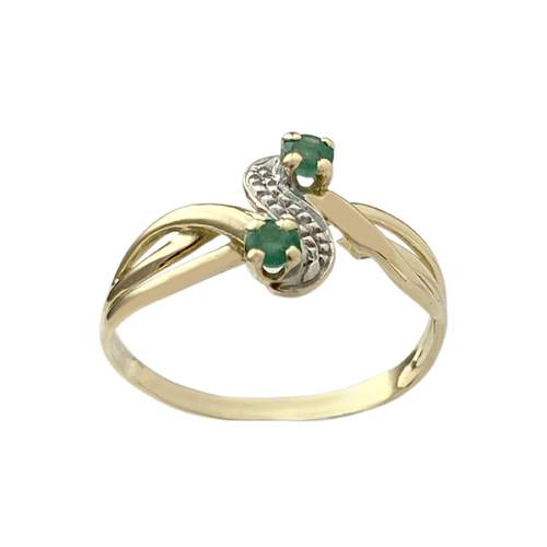 Second-hand gold 750 2-tone emerald ring