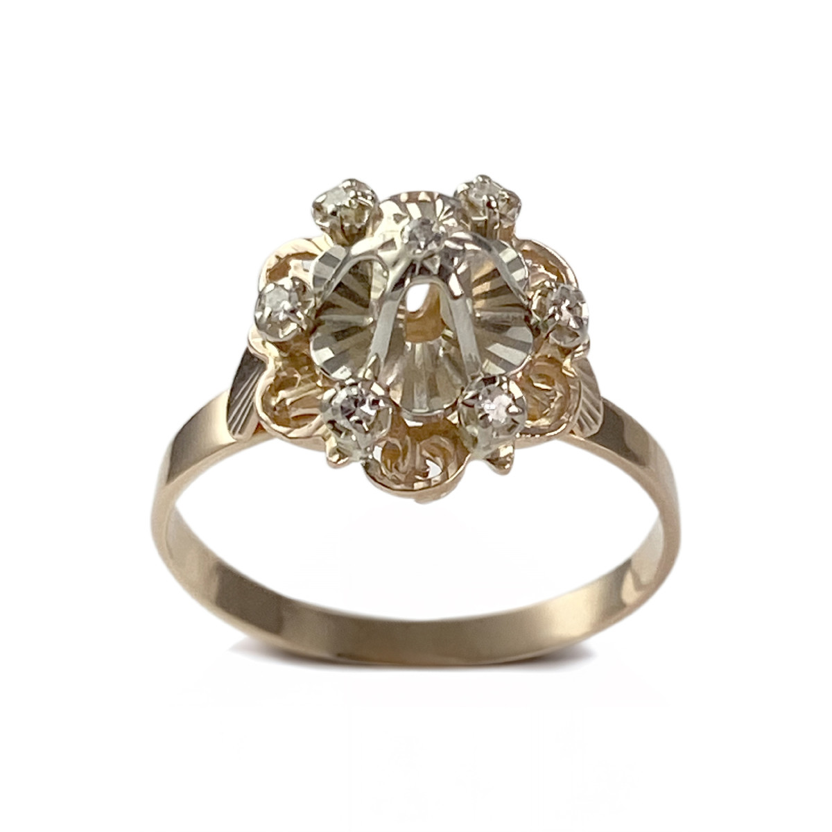 Bague d'occasion or 750 rose et blanc fleur diamants