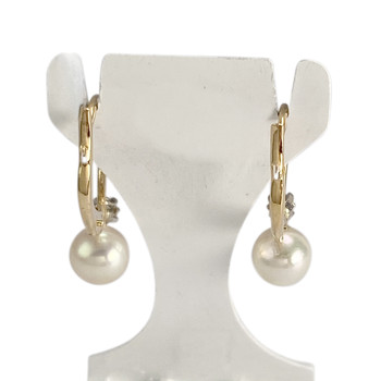 Boucles d'oreilles d'occasion or 750 jaune diamants perles de culture