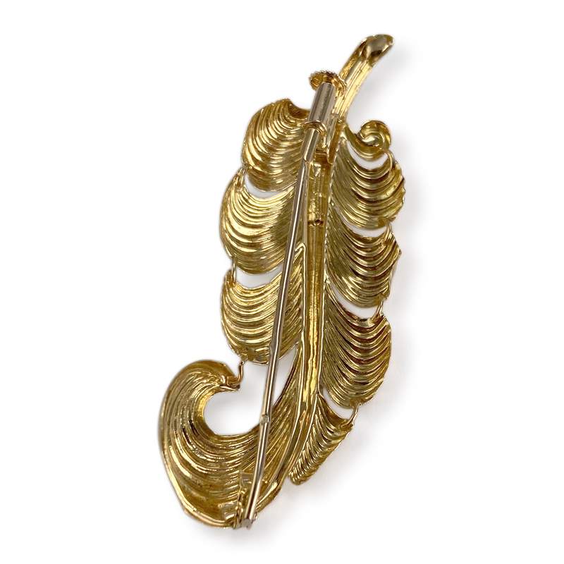 Broche d'occasion or 750 jaune feuille diamants - vue 2