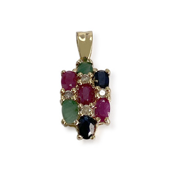 Pendentif d'occasion or 585 jaune emeraude rubis saphir diamant