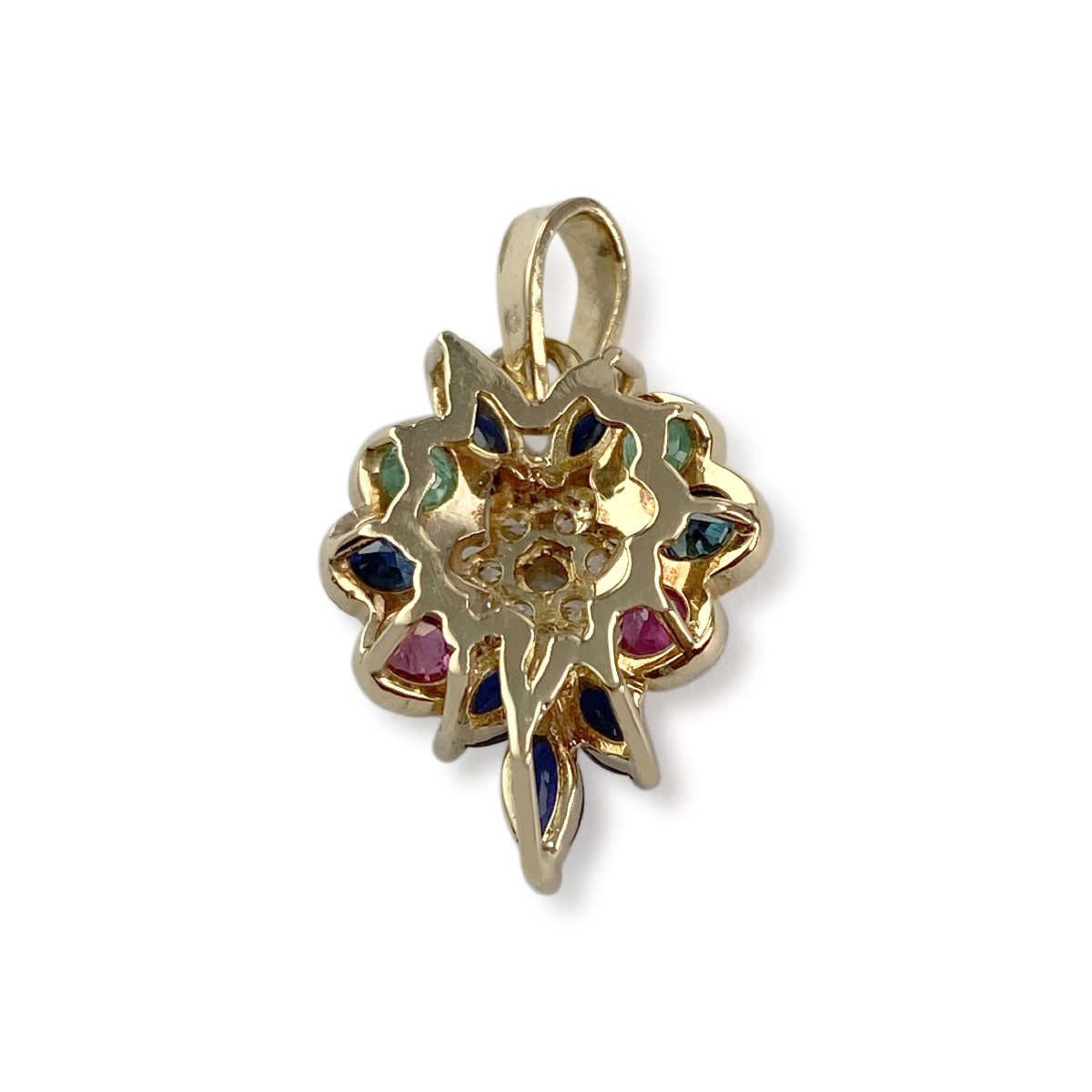 Pendentif d'occasion or 750 jaune saphir rubis emeraude oxyde de zirconium - vue 2