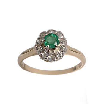 Bague d'occasion or 2 tons 750 emeraude diamant