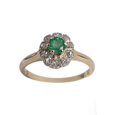 Bague d'occasion or 2 tons 750 emeraude diamant
