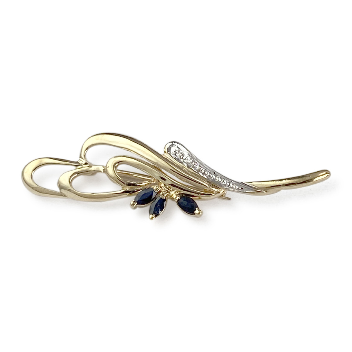 Broche d'occasion or 750 2 tons saphir diamant