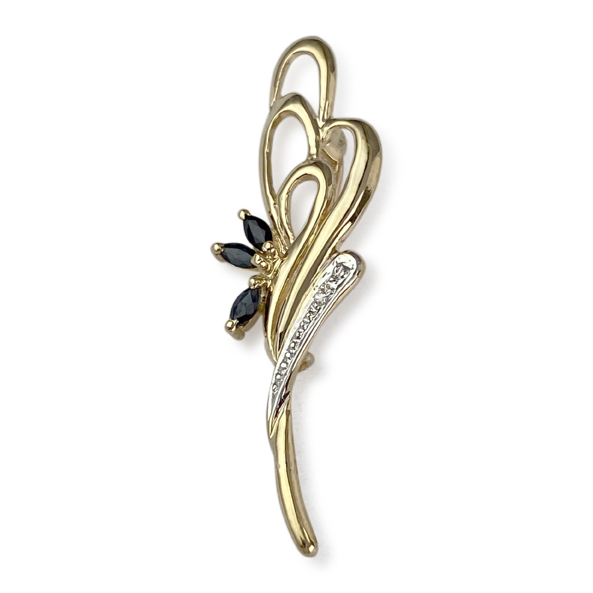 Broche d'occasion or 750 2 tons saphir diamant - vue 2