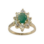 Bague d'occasion or 750 jaune fleur émeraude diamants - vue 1