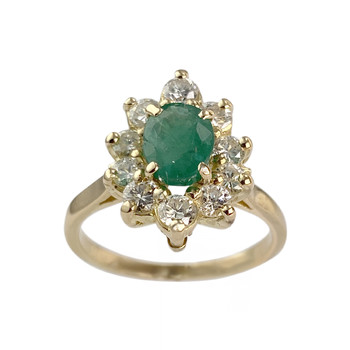 Bague d'occasion or 750 jaune fleur émeraude diamants