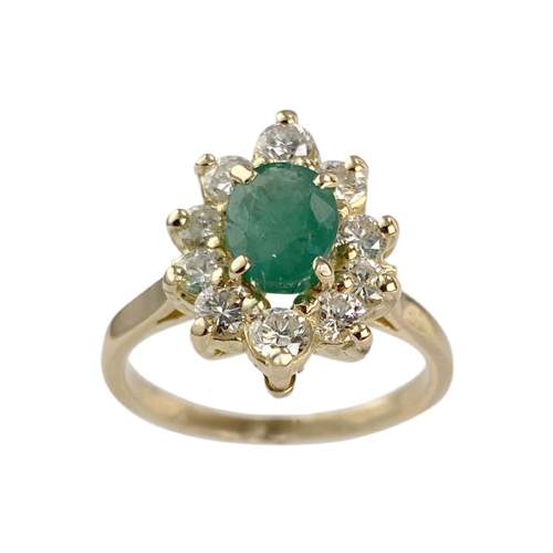 Bague d'occasion or 750 jaune fleur émeraude diamants