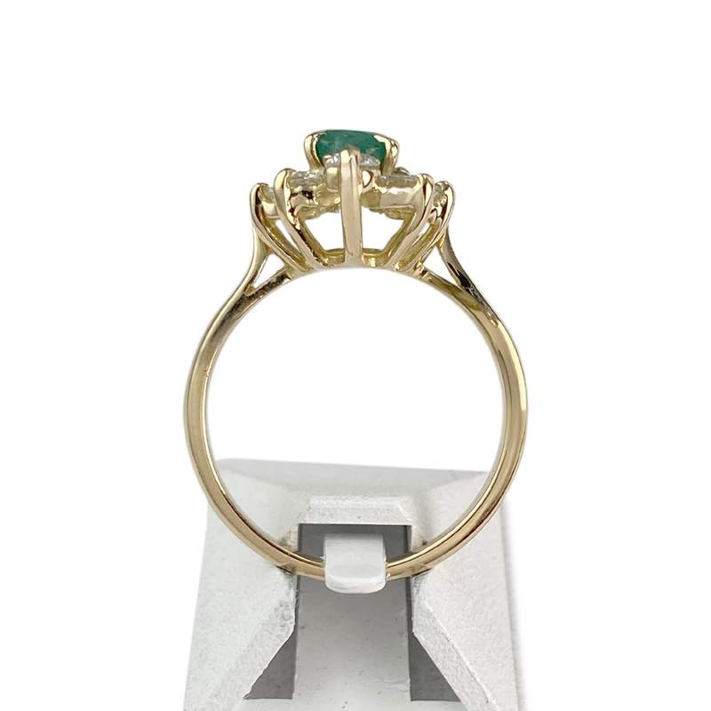 Bague d'occasion or 750 jaune fleur émeraude diamants - vue 3